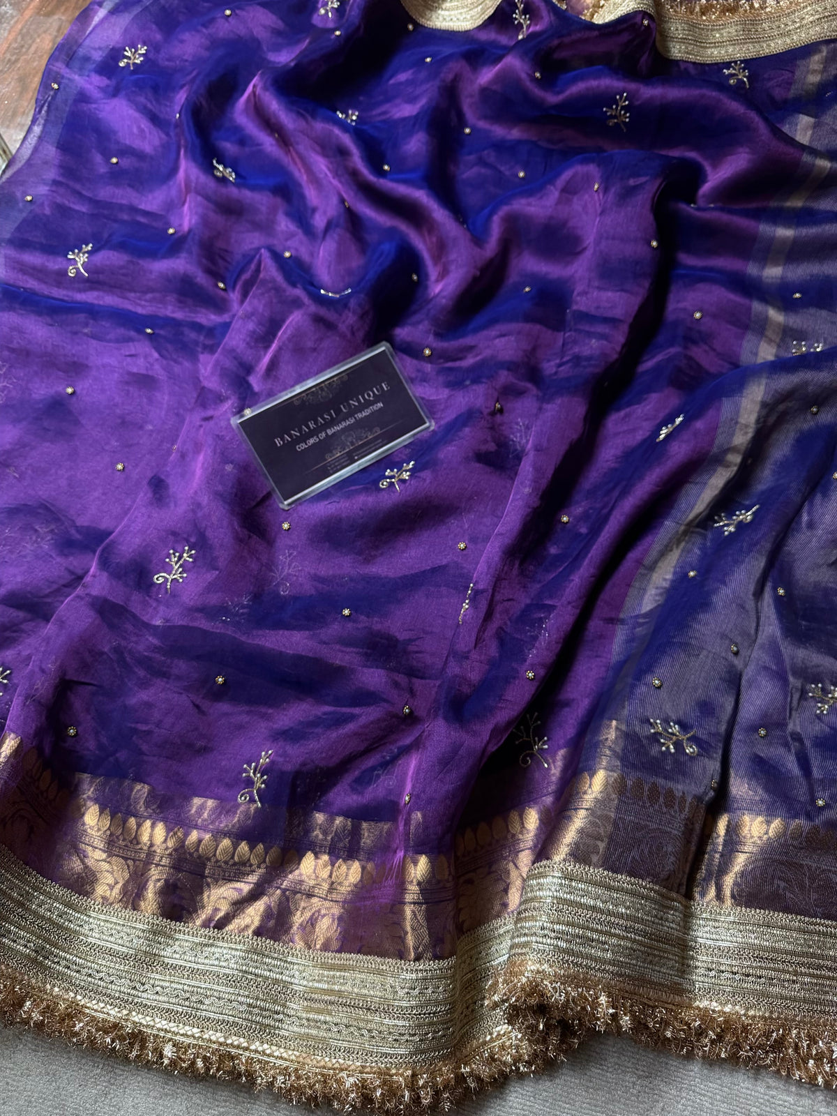 Hastakshara Pure Tissue Silk Hand Embroidered Banarasi Saree Purple