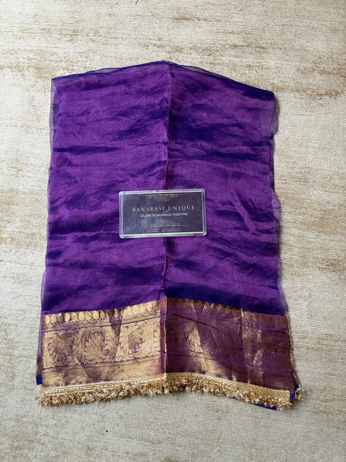 Hastakshara Pure Tissue Silk Hand Embroidered Banarasi Saree Purple