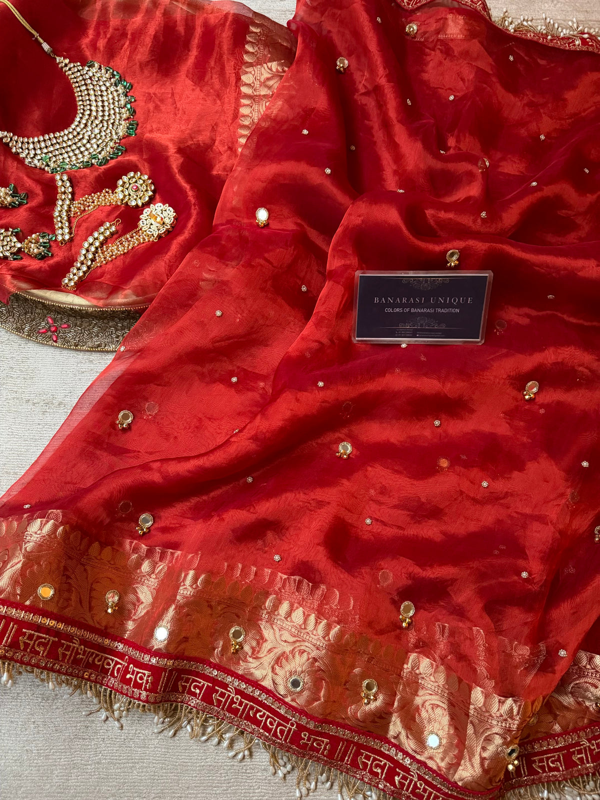 Pure Tissue Silk Ghungru X Mirror Work Karwa Chauth Special Saree