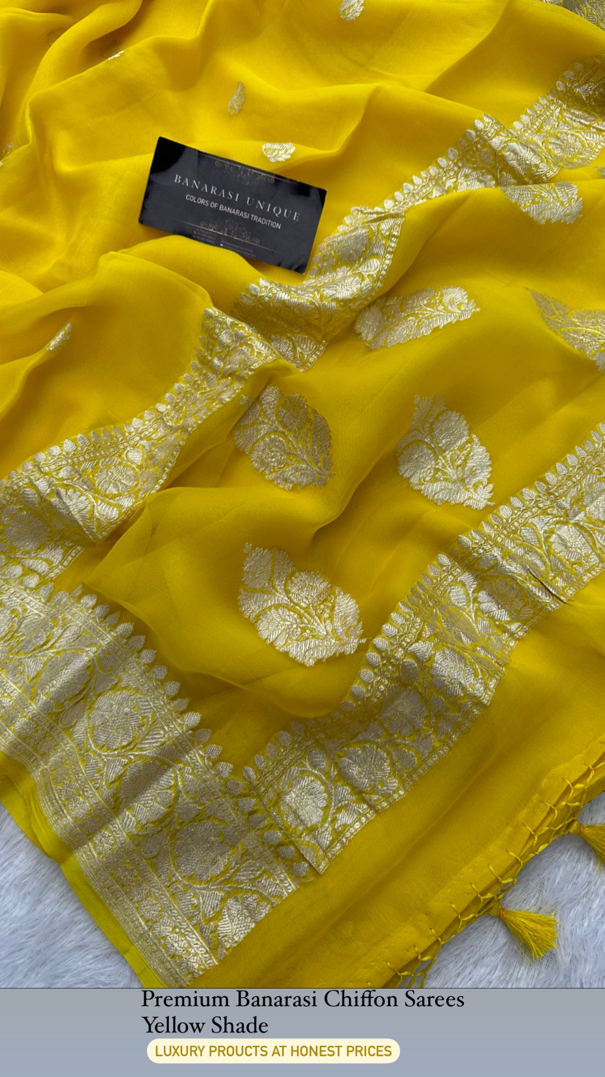 KHADDI CHIFFON SILVER ZARI KADHUWA SAREE - YELLOW