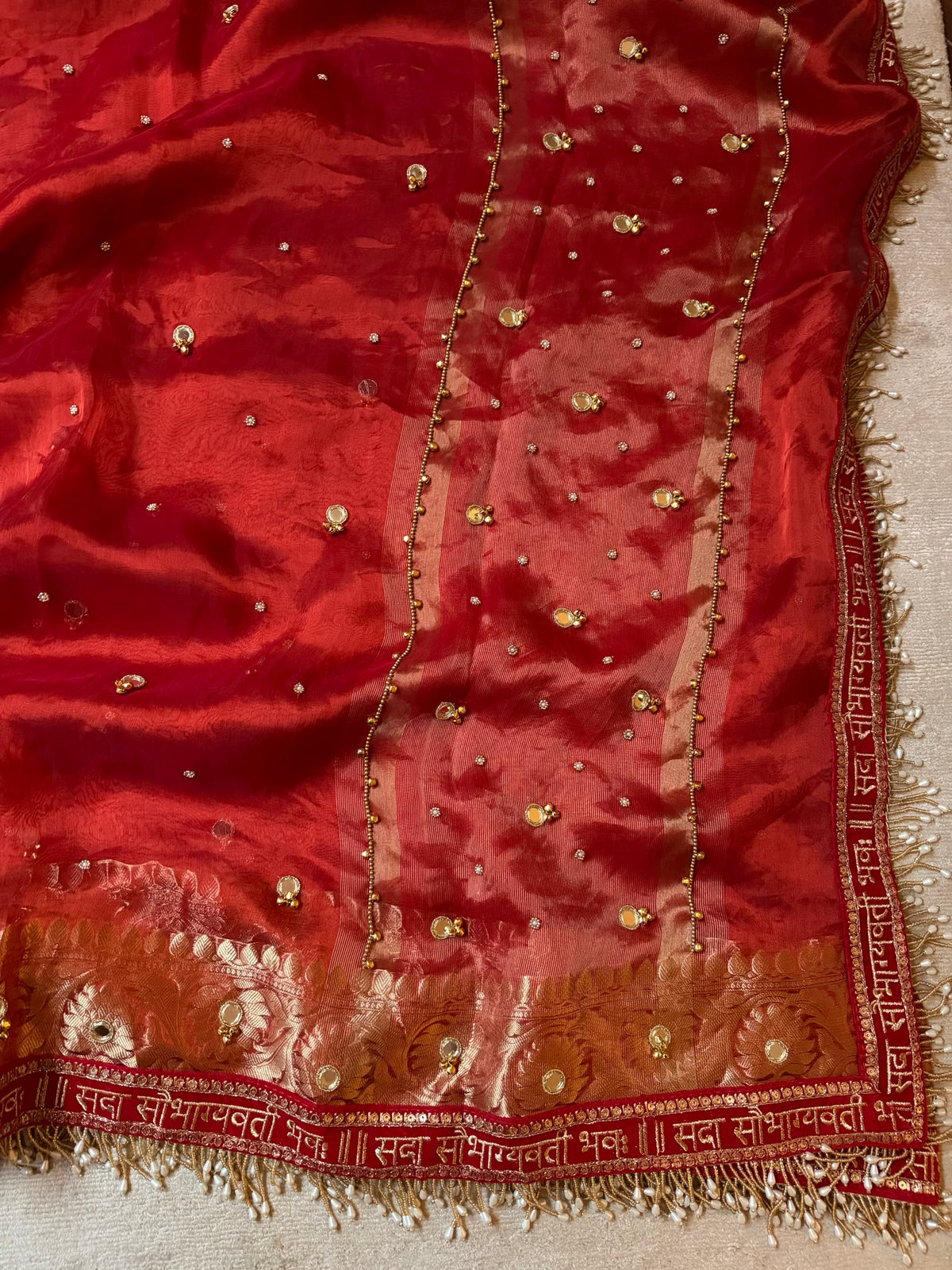 Pure Tissue Silk Ghungru X Mirror Work Karwa Chauth Special Saree