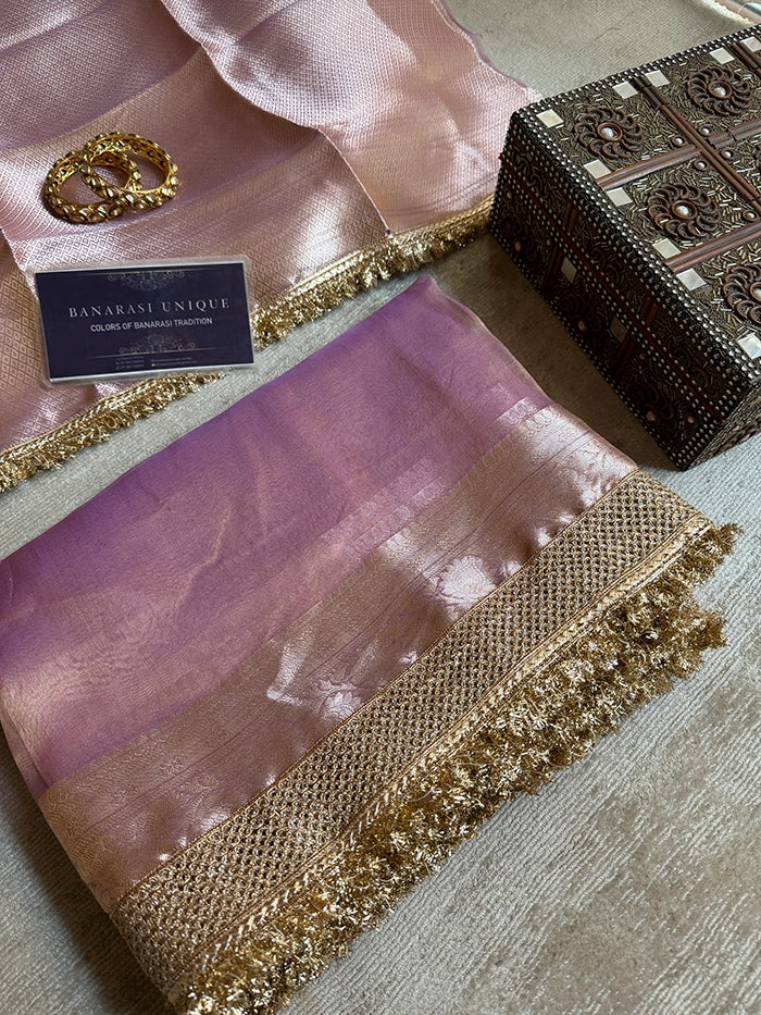 PLAIN PURE TISSUE SAREE with BROCADE BLOUSE - LAVENDER