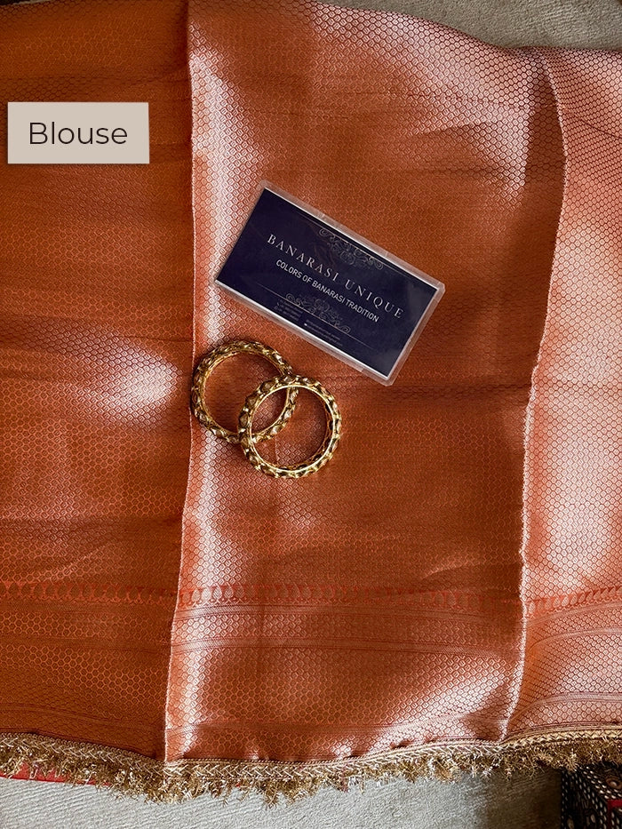 PLAIN PURE TISSUE SAREE with BROCADE BLOUSE -  CANDY ORANGE