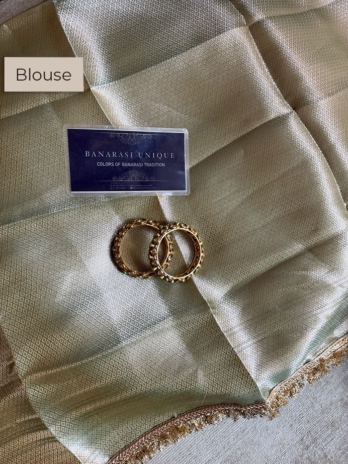 PLAIN PURE TISSUE SAREE with BROCADE BLOUSE - METALLIC BLUE