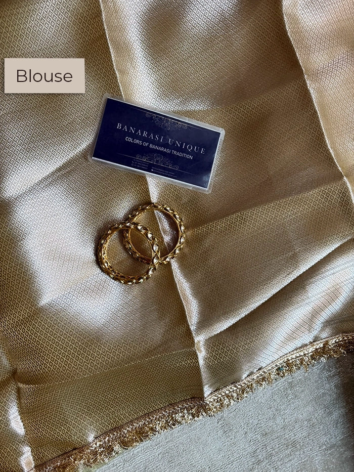 PLAIN PURE TISSUE SAREE with BROCADE BLOUSE -  OLIVE GREEN