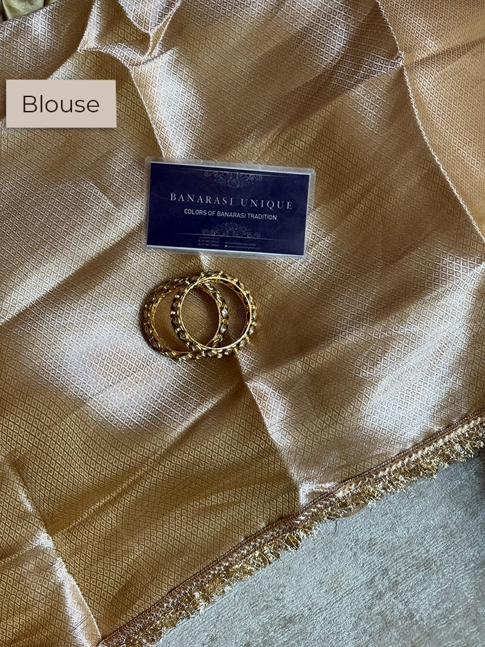 PLAIN PURE TISSUE SAREE with BROCADE BLOUSE -  CHAMPAGNE GOLD