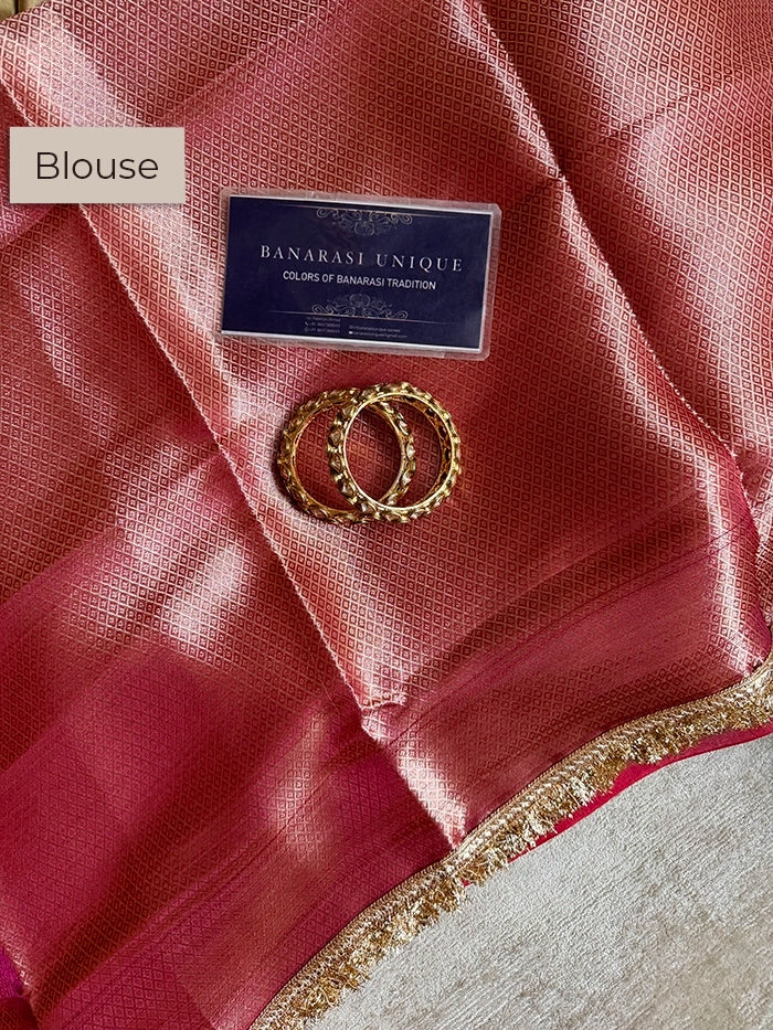 PLAIN PURE TISSUE SAREE with BROCADE BLOUSE - RANI PINK