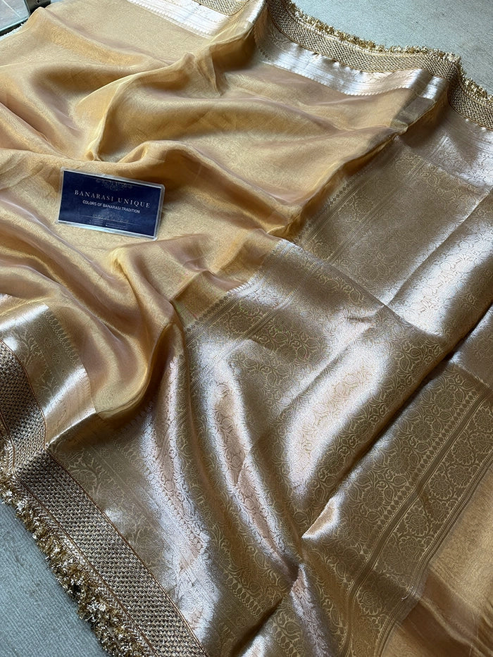 PLAIN PURE TISSUE SAREE with BROCADE BLOUSE - LIGHT GOLD