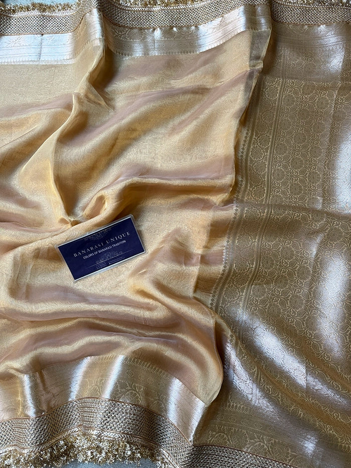 PLAIN PURE TISSUE SAREE with BROCADE BLOUSE - LIGHT GOLD
