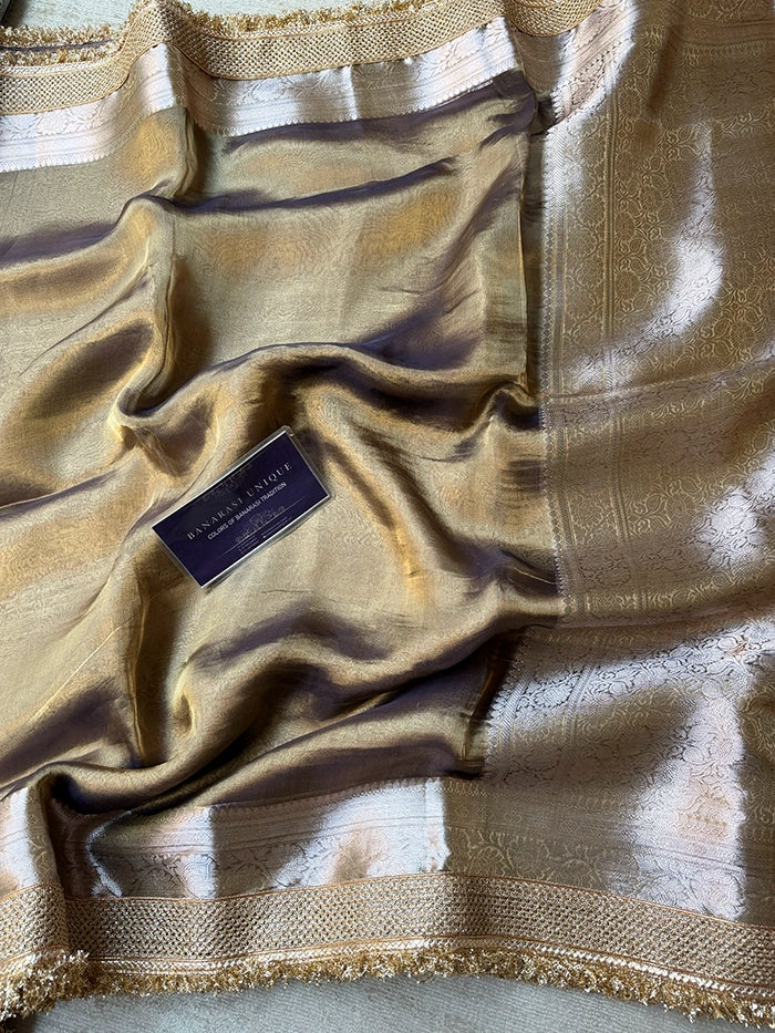 PLAIN PURE TISSUE SAREE with BROCADE BLOUSE - COFFEE BROWN