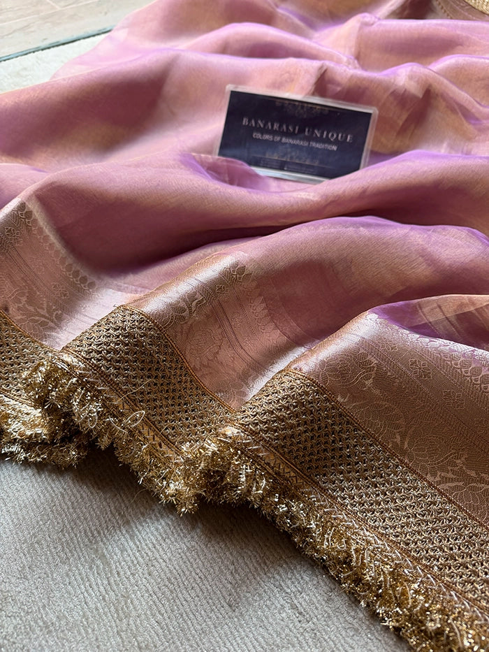 PLAIN PURE TISSUE SAREE with BROCADE BLOUSE - LAVENDER