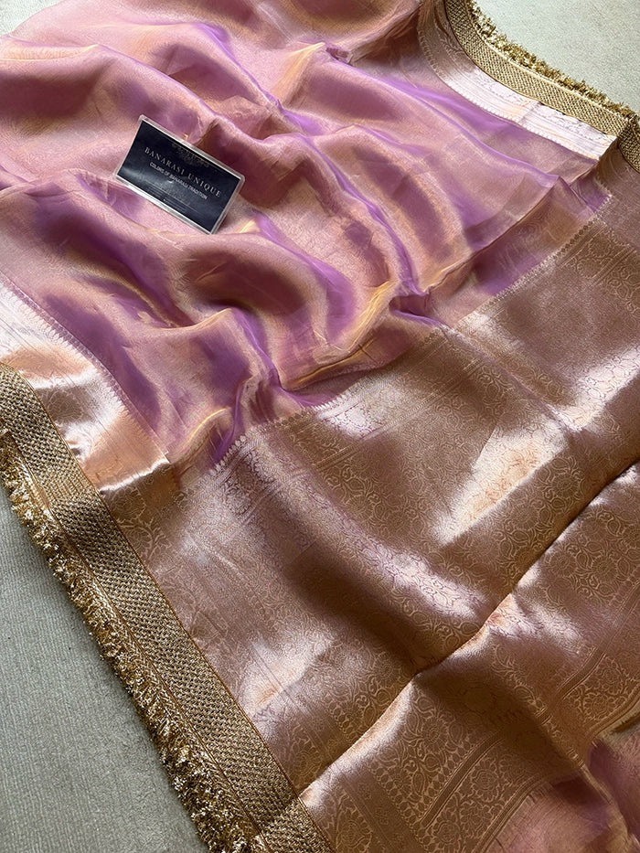 PLAIN PURE TISSUE SAREE with BROCADE BLOUSE - LAVENDER