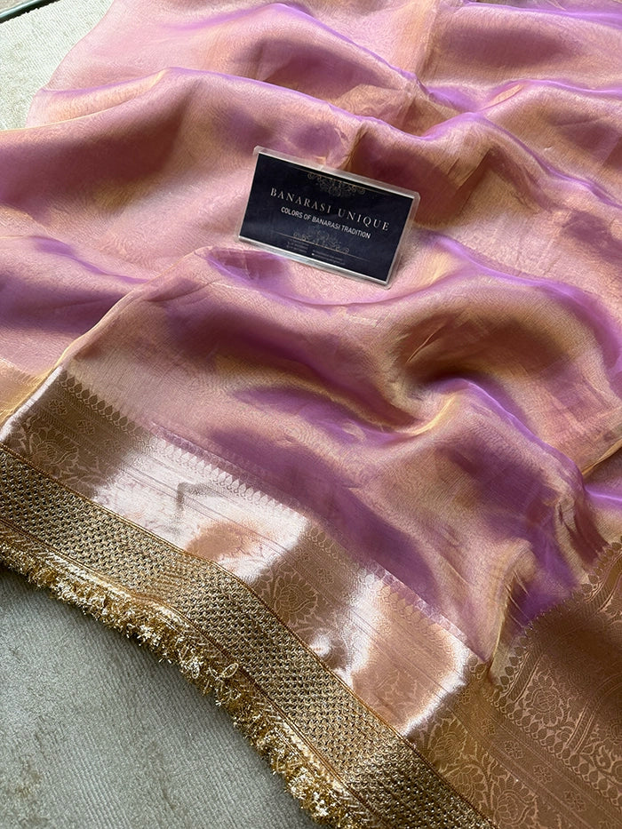 PLAIN PURE TISSUE SAREE with BROCADE BLOUSE - LAVENDER