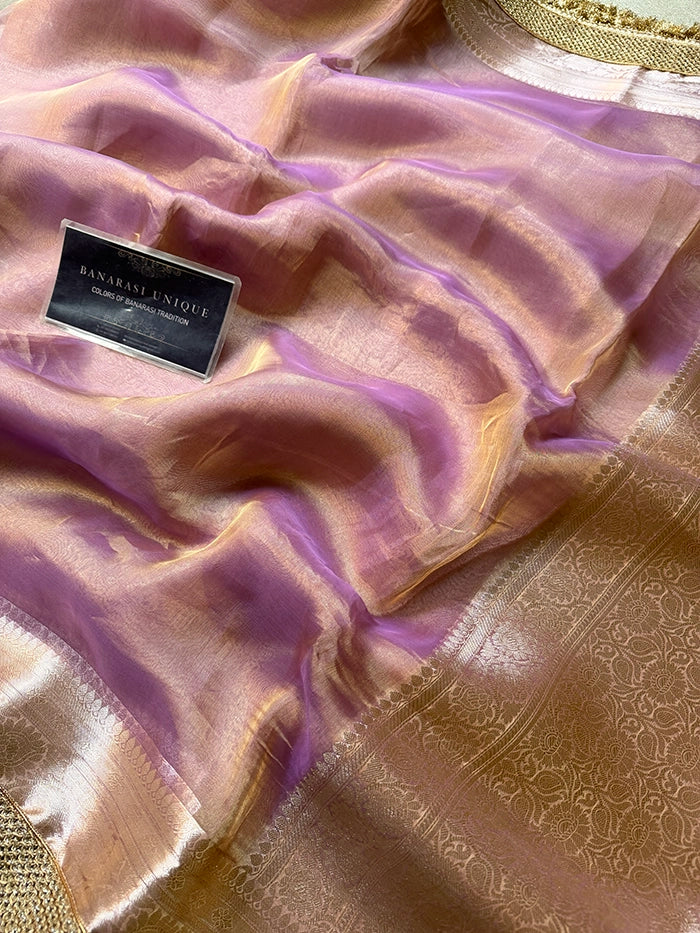 PLAIN PURE TISSUE SAREE with BROCADE BLOUSE - LAVENDER