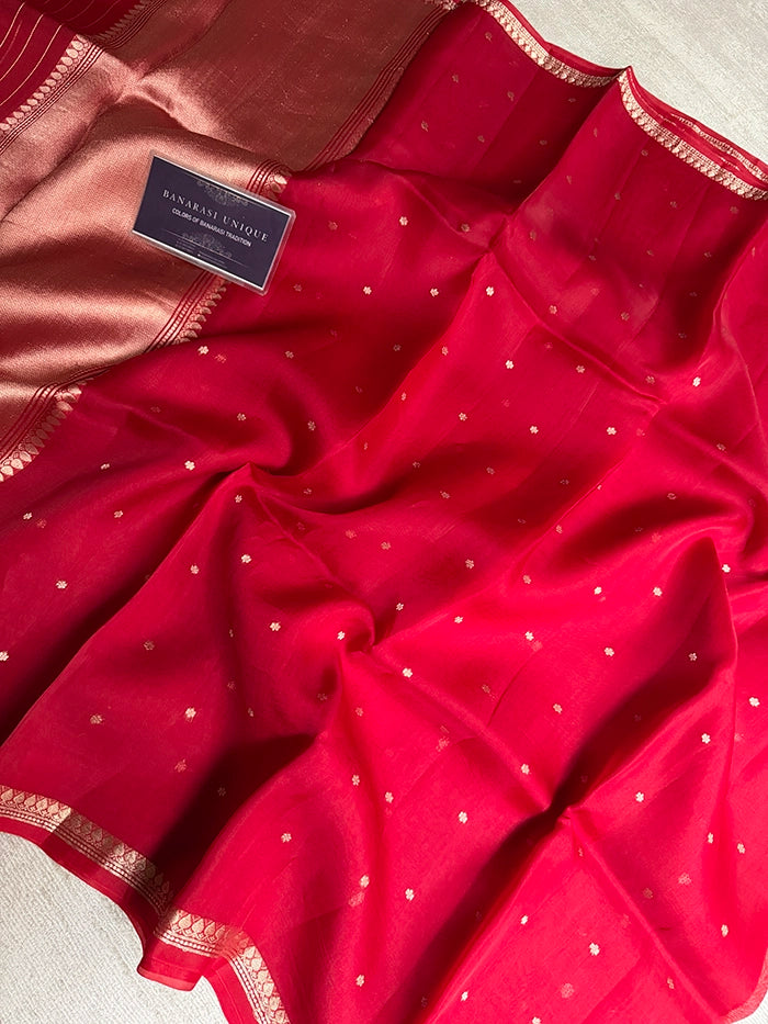 PURE KADHUA ORGANZA SITARA BUTI SAREE - MAROON