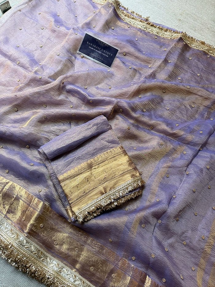 CRUSHED KATDANA BUTI SAREE - LAVENDER