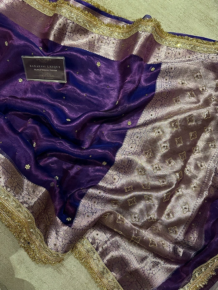 PLAIN FLORAL BUTI SAREE - PURPLE