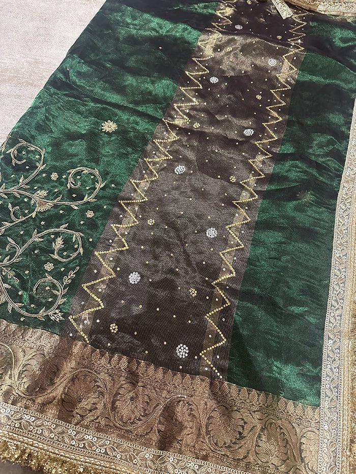 CHAAND BUTTA SKIRT BORDER - BOTTLE GREEN