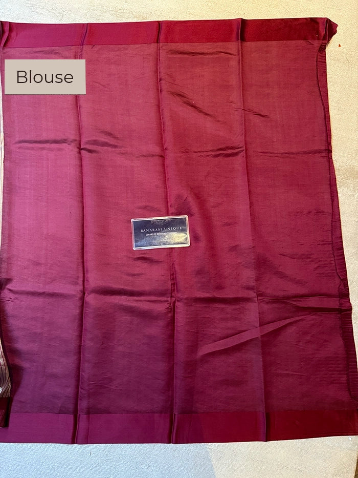 PURE TISSUE SILK STRIPES SAREE - WINE