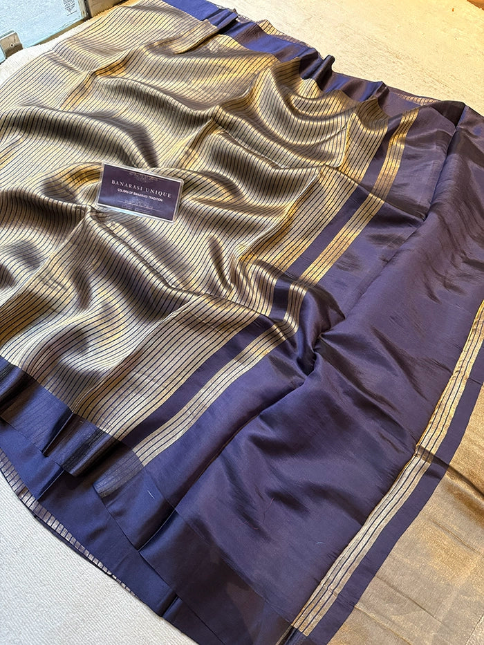 PURE TISSUE SILK STRIPES SAREE - NAVY BLUE