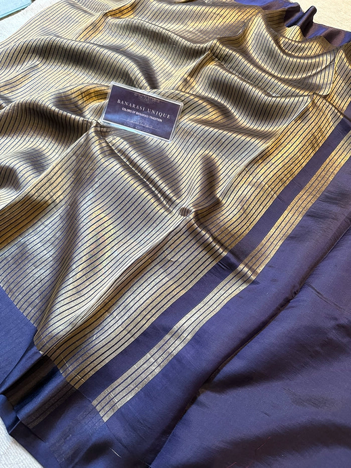 PURE TISSUE SILK STRIPES SAREE - NAVY BLUE