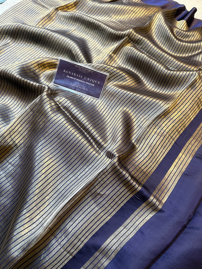 PURE TISSUE SILK STRIPES SAREE - NAVY BLUE