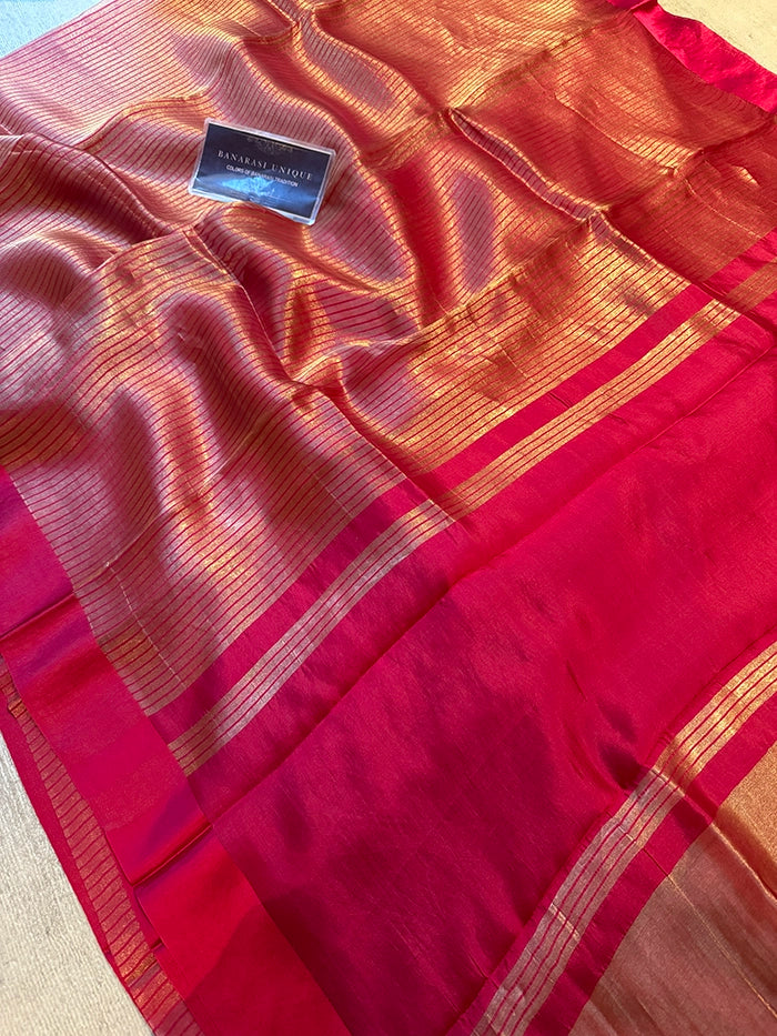 PURE TISSUE SILK STRIPES SAREE - DARK PINK