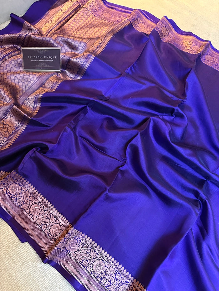 PURE KATAN SILK PLAIN ZARI BORDER SAREE - PURPLE