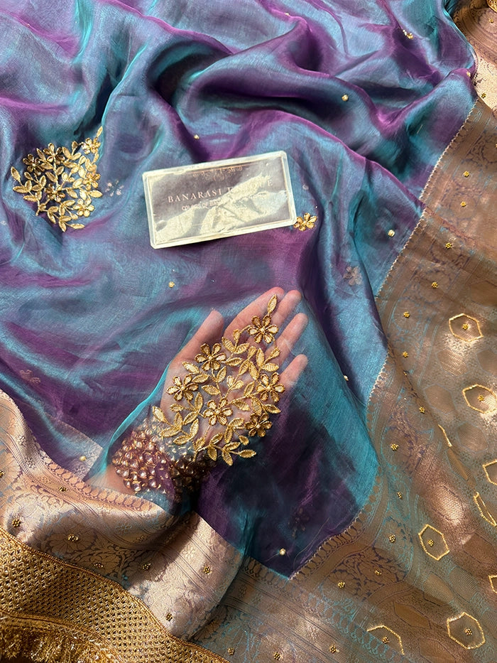 LEAF EFFECT PURE TISSUE - DHOOP CHAAV BLUE PURPLE