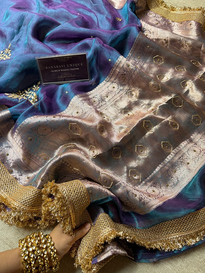 LEAF EFFECT PURE TISSUE - DHOOP CHAAV BLUE PURPLE