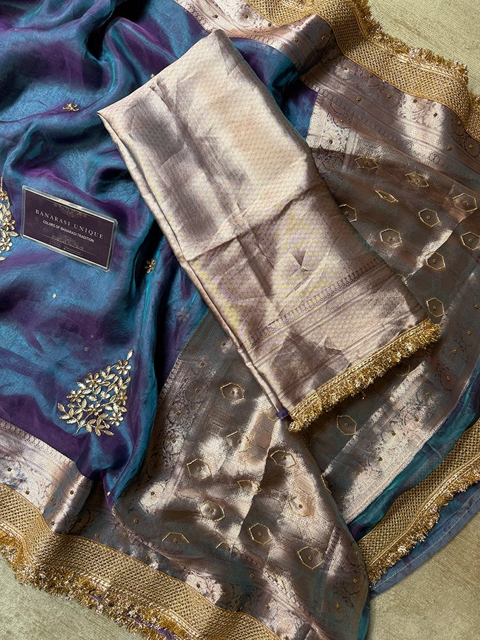 LEAF EFFECT PURE TISSUE - DHOOP CHAAV BLUE PURPLE