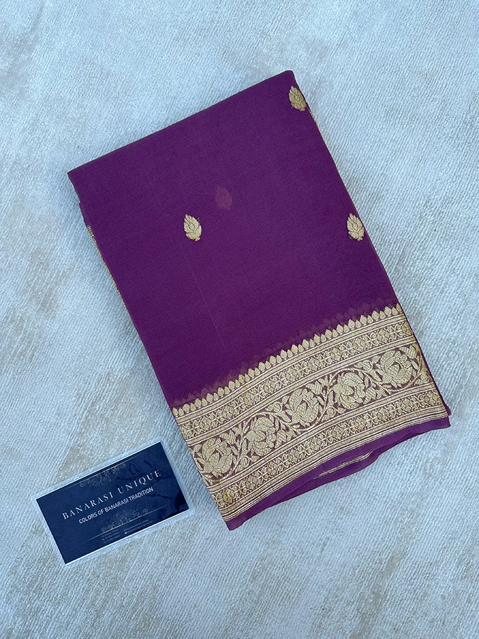 KHADDI CHIFFON GOLD ZARI KADHUWA SAREE - MAUVE