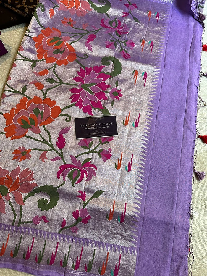 TUSSAR GEORGETTE JANGLA JAAL MEENAKARI SAREE - LAVENDER