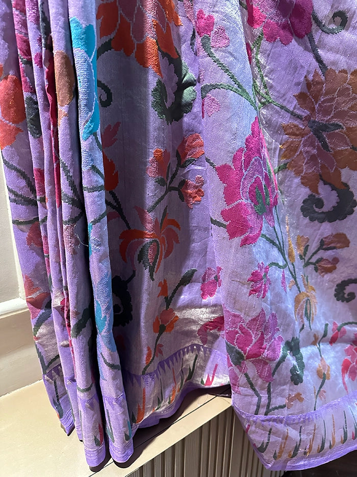 TUSSAR GEORGETTE JANGLA JAAL MEENAKARI SAREE - LAVENDER