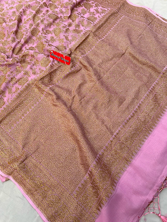 KHADDI GEORGETTE GULAABO ANTIQUE ZARI SAREE - LAVENDER