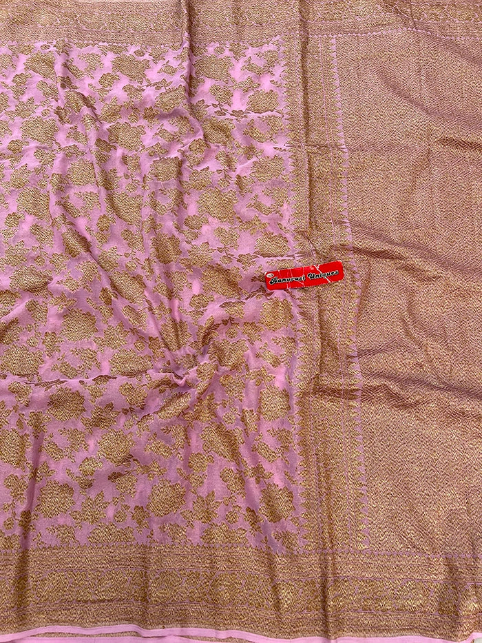 KHADDI GEORGETTE GULAABO ANTIQUE ZARI SAREE - LAVENDER