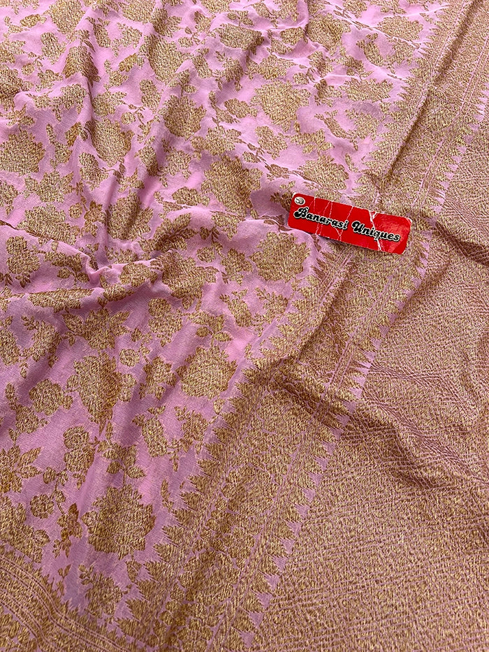 KHADDI GEORGETTE GULAABO ANTIQUE ZARI SAREE - LAVENDER