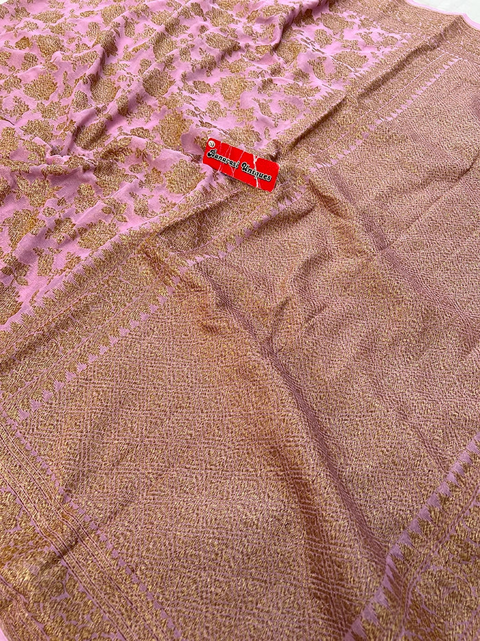 KHADDI GEORGETTE GULAABO ANTIQUE ZARI SAREE - LAVENDER
