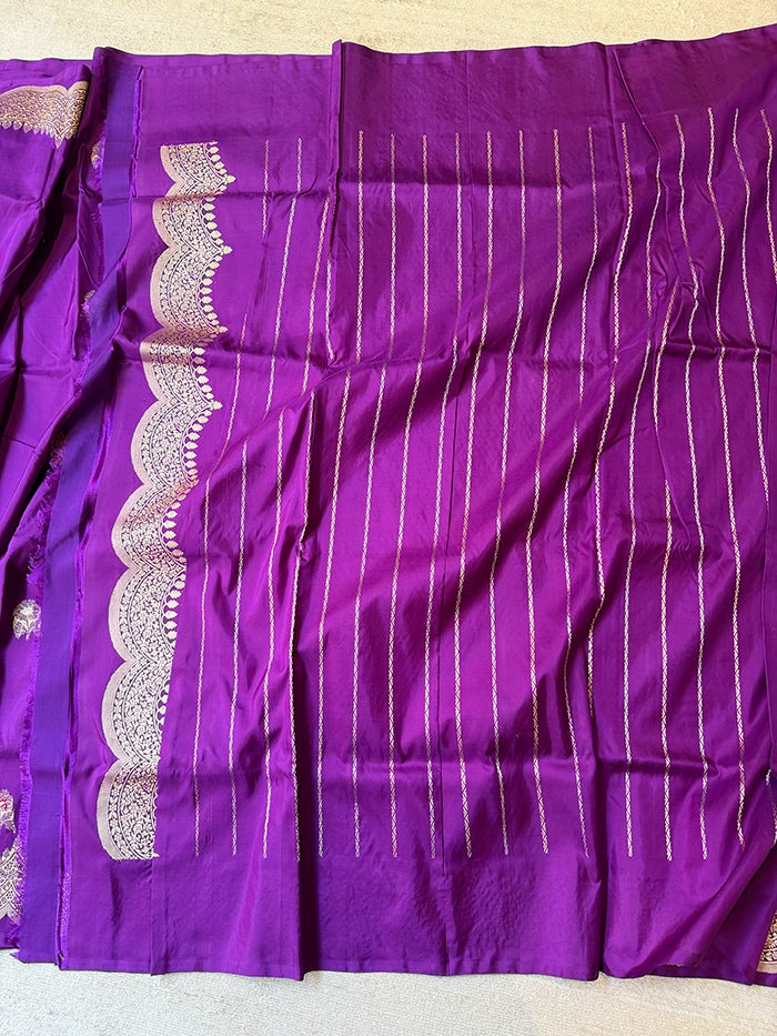 PURE KATAN SILK KADHUA SCALLOP BORDER SAREE - PURPLE
