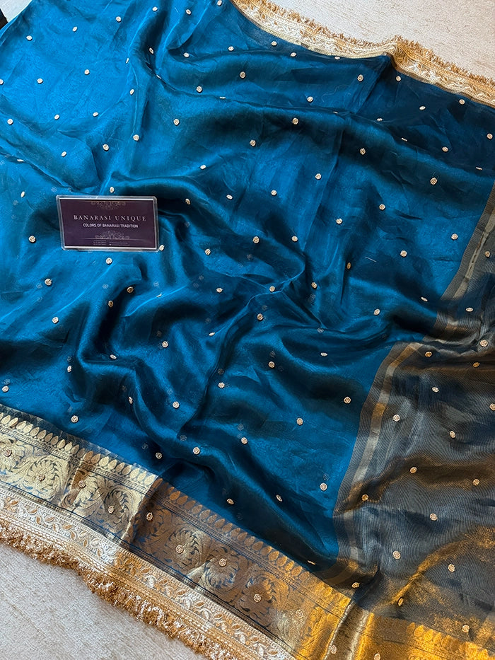 PLAIN KATDANA BUTI SAREE - RAMA BLUE