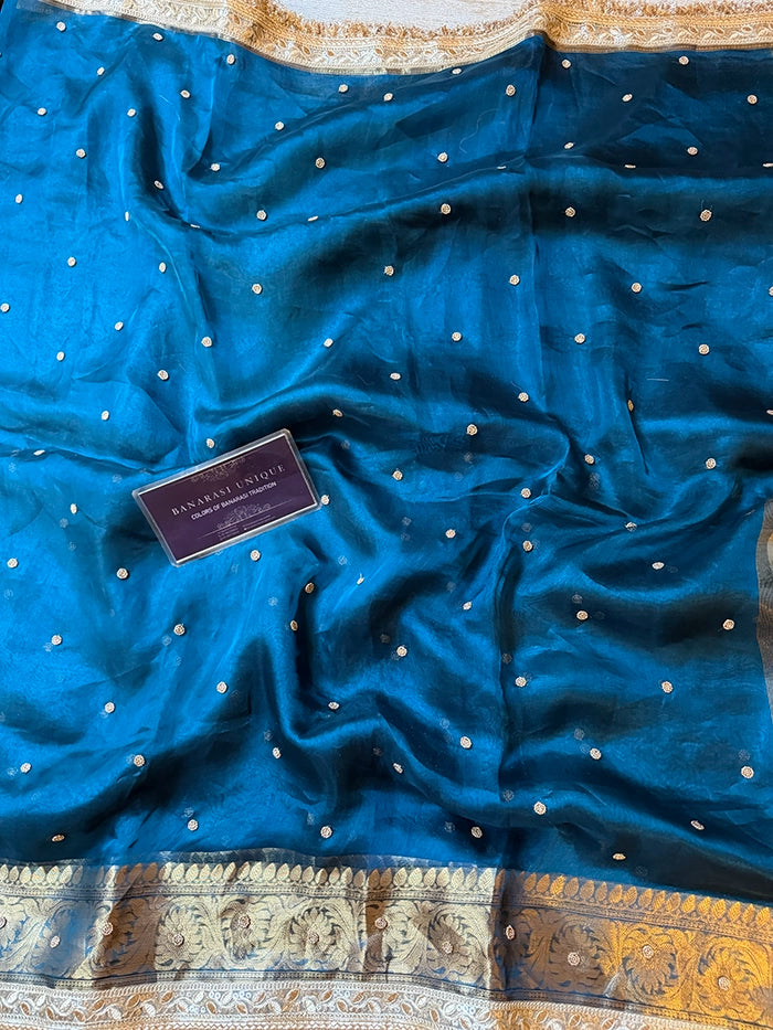 PLAIN KATDANA BUTI SAREE - RAMA BLUE