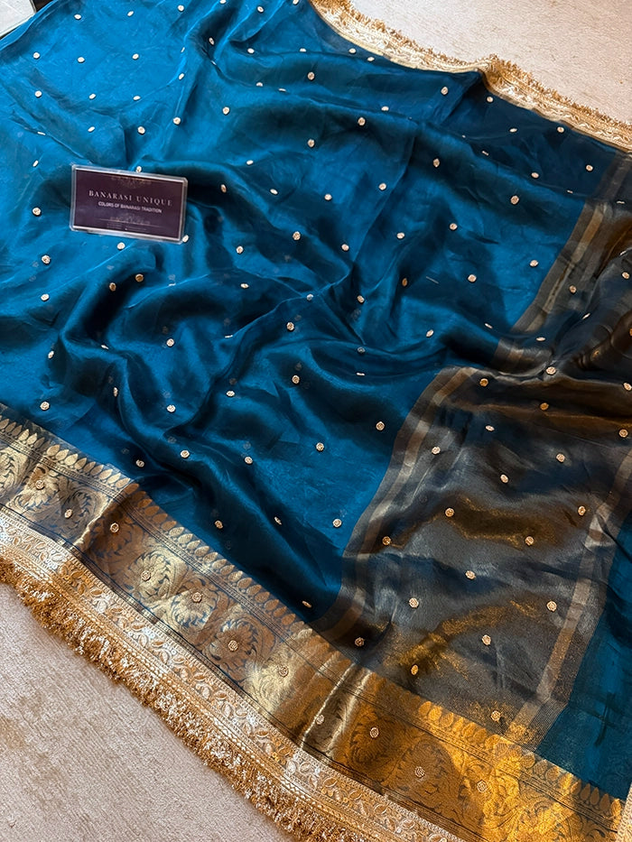 PLAIN KATDANA BUTI SAREE - RAMA BLUE