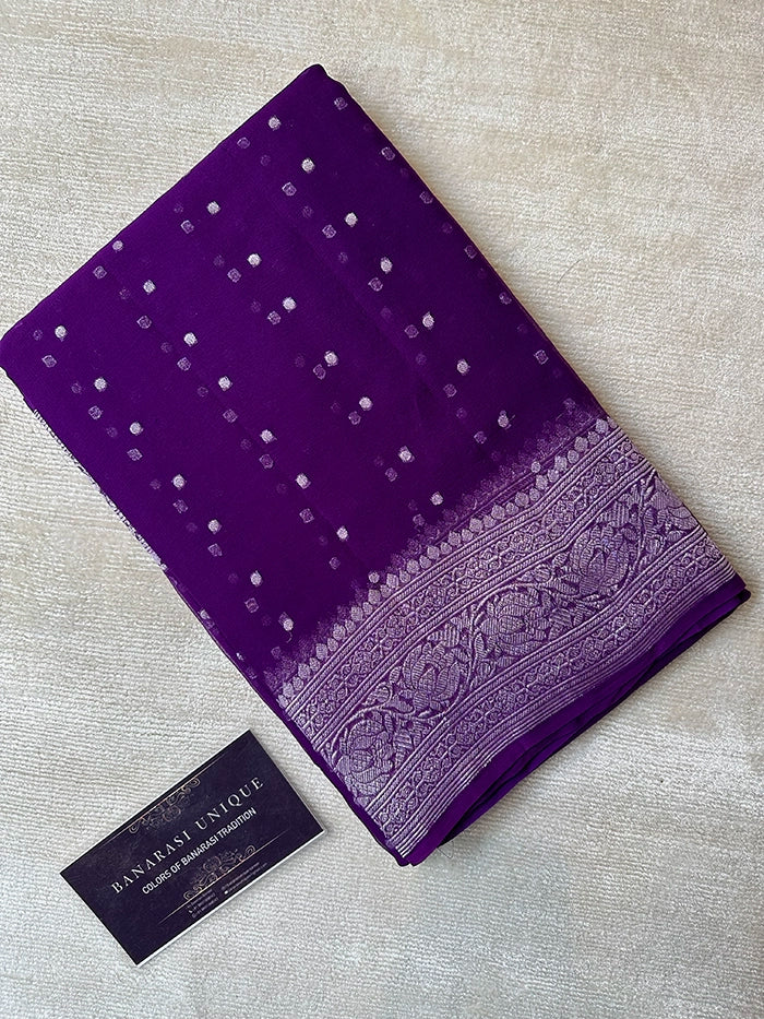 KHADDI CHIFFON HAZARA BUTI SAREE - PURPLE