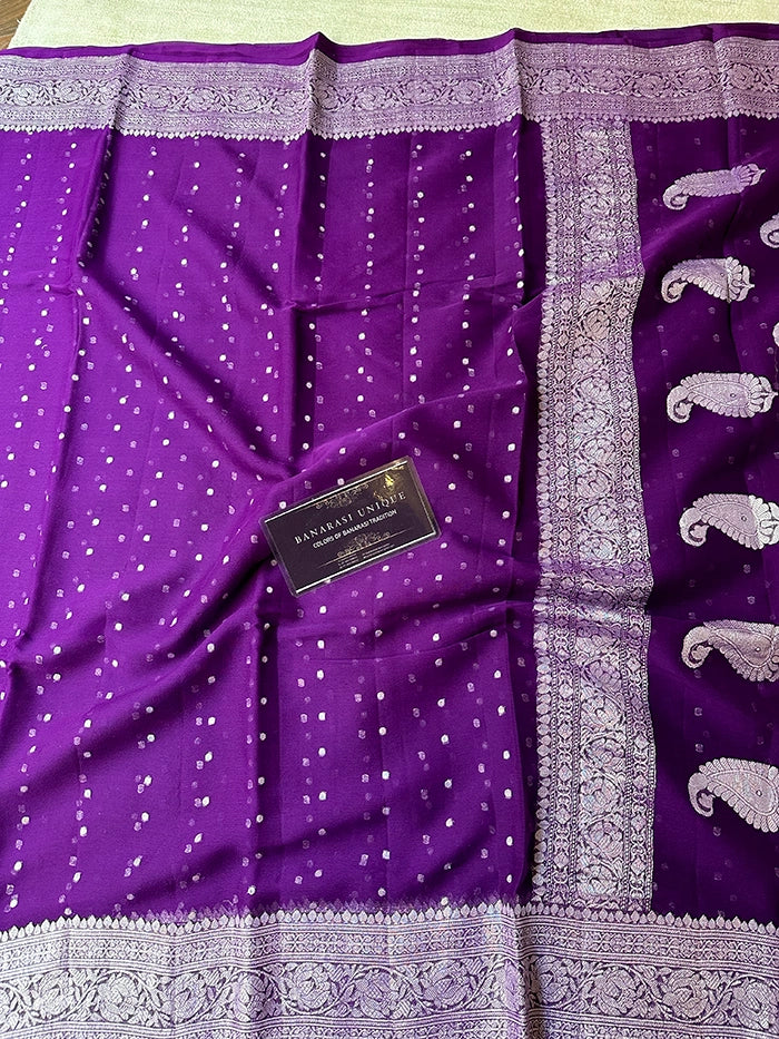 KHADDI CHIFFON HAZARA BUTI SAREE - PURPLE
