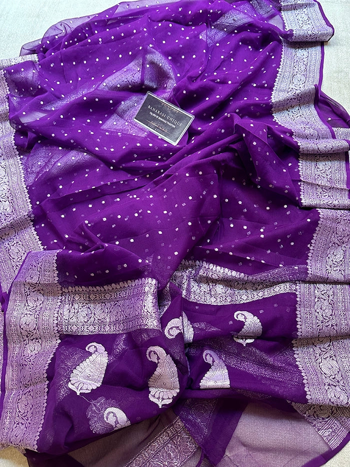 KHADDI CHIFFON HAZARA BUTI SAREE - PURPLE