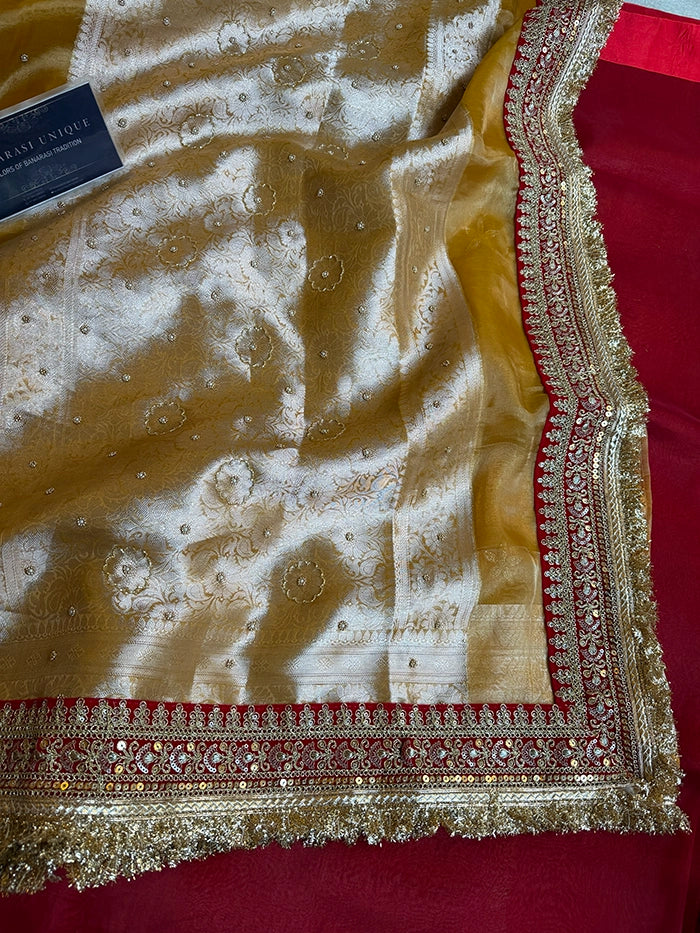 PURE TISSUE SILK HALDI WALI SAREE STAR BOOTA - MUSTARD