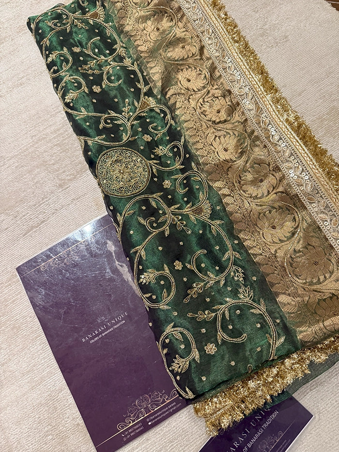 CHAAND BUTTA SKIRT BORDER - BOTTLE GREEN