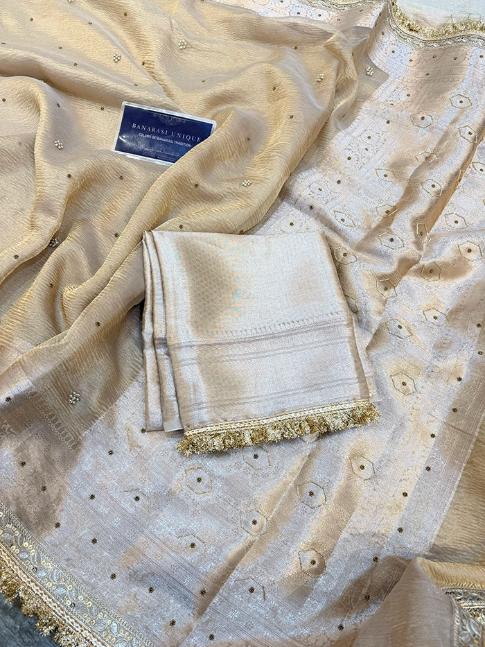 CRUSHED FLORAL BUTI SAREE - NATURAL GOLD