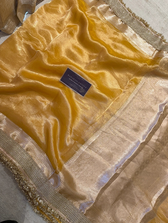 PLAIN PURE TISSUE SAREE with BROCADE BLOUSE - MUSTARD