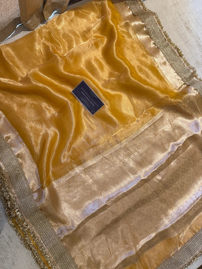 PLAIN PURE TISSUE SAREE with BROCADE BLOUSE - MUSTARD